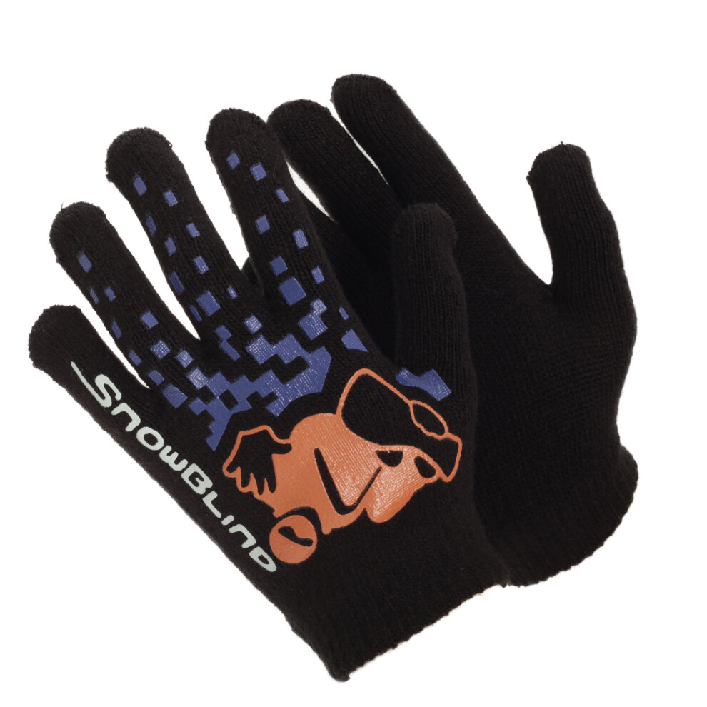 Black Winter Magic Gloves With Rubber Print