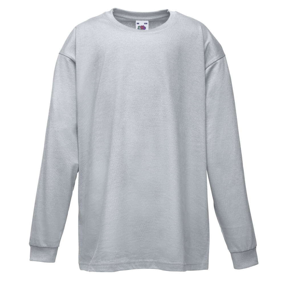 (14-15, Heather Grey) Fruit Of The Loom Childrens/Kids Long Sleeve T-Shirt (Pack of 2)