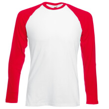 (S, White/Red) Fruit Of The Loom Mens Long Sleeve Baseball T-Shirt