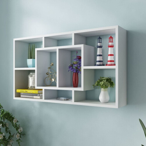 VidaXL vidaXL Floating Wall Display Shelf 8 Compartments White Hanging Storage Rack