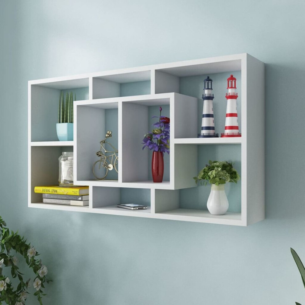 vidaXL Floating Wall Display Shelf 8 Compartments White Hanging Storage Rack