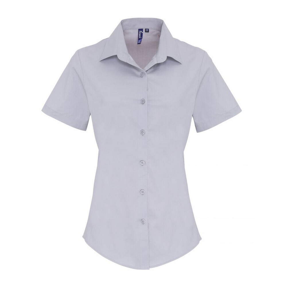 (L, Silver) Premier Womens/Ladies Stretch Fit Poplin Short Sleeve Blouse