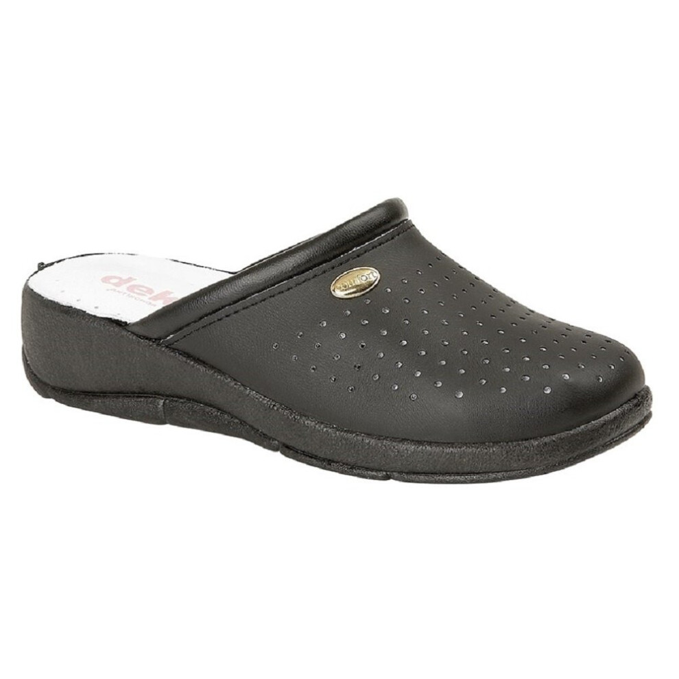 (41 EUR, Black) Dek Womens/Ladies Coated Leather Clogs