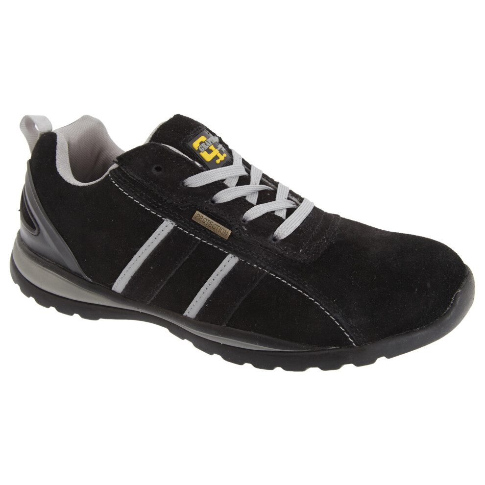 (12 UK, Black/Grey) Grafters Mens Safety Toe Cap Trainer Shoes