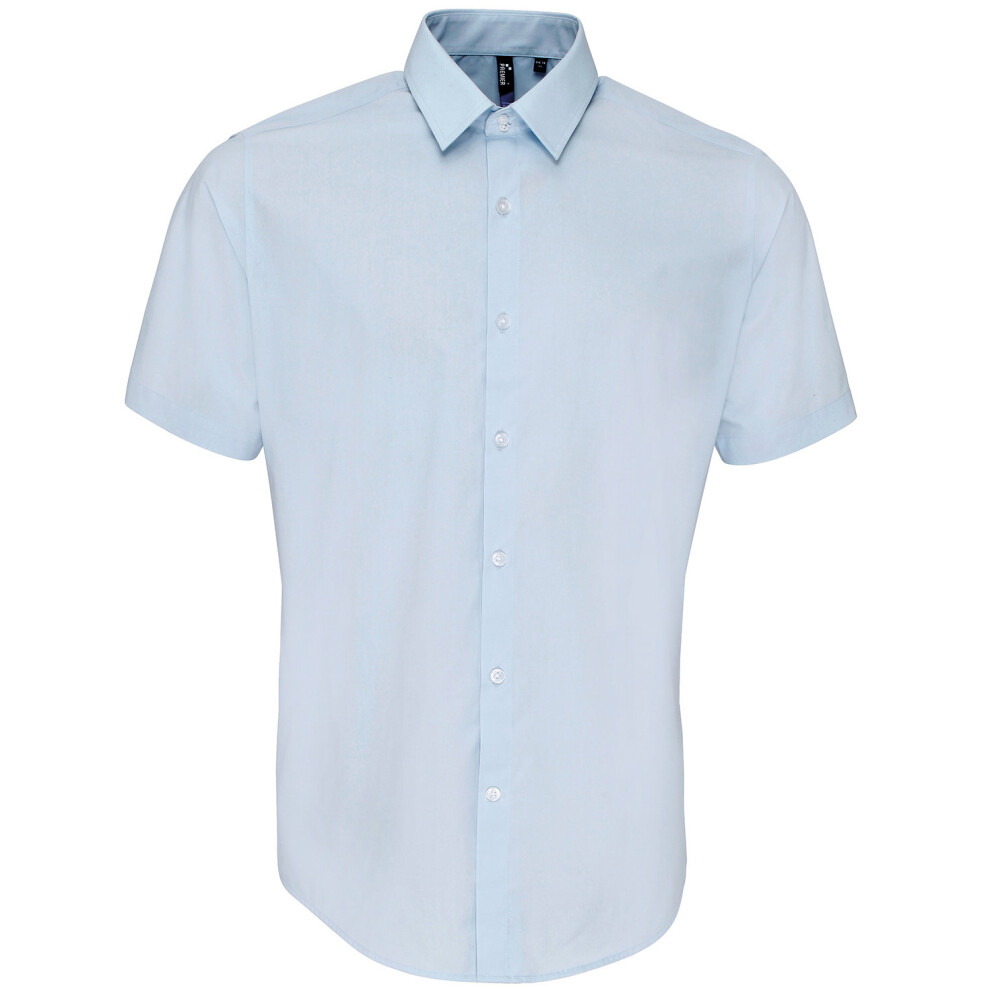 Premier (17.5, Light ) Mens Supreme Heavy Poplin Short Sleeve Work Shirt Blue