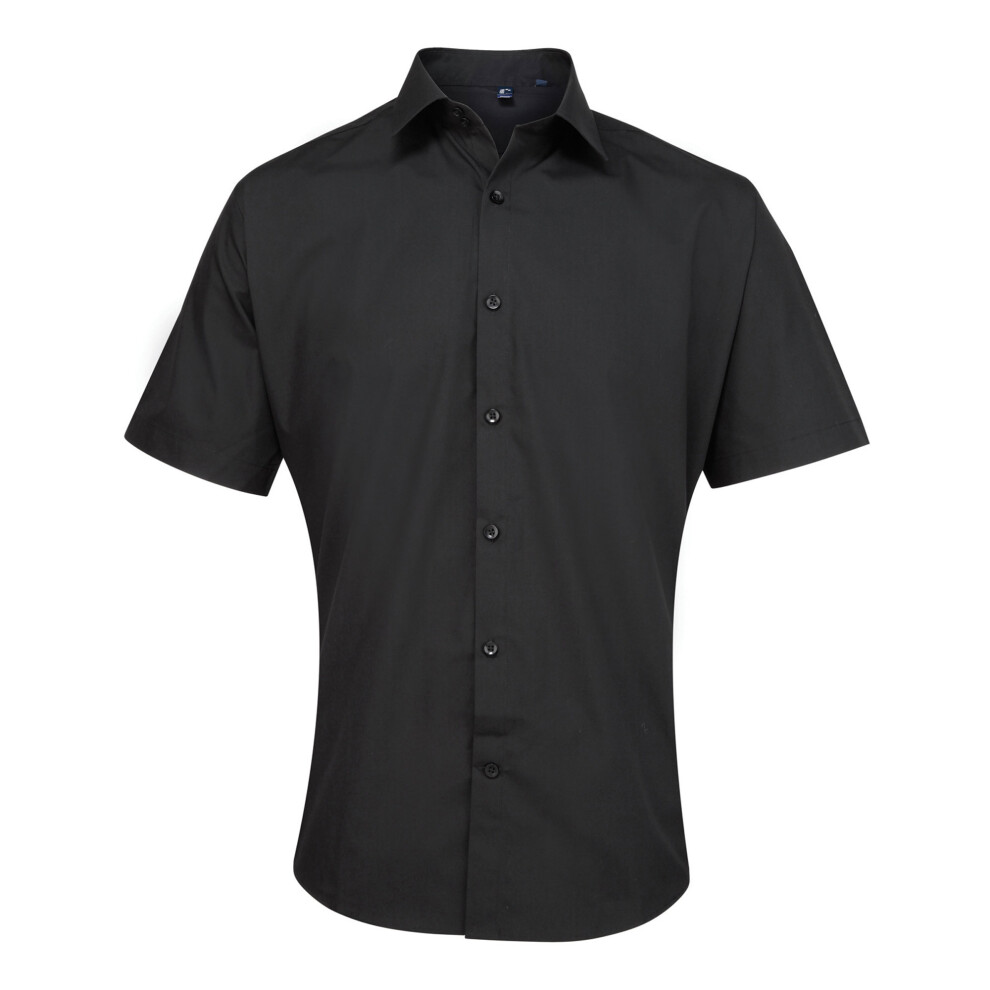 (16, Black) Premier Mens Supreme Heavy Poplin Short Sleeve Work Shirt