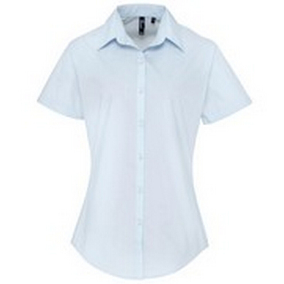 (8, Light Blue) Premier Womens/Ladies Supreme Heavy Poplin Short Sleeve Work Shirt