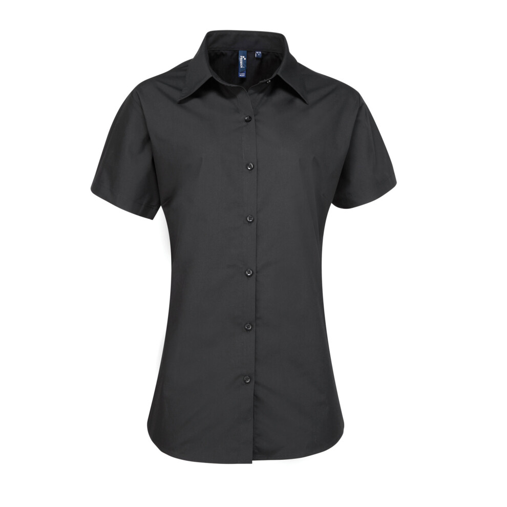 (24, Black) Premier Womens/Ladies Supreme Heavy Poplin Short Sleeve Work Shirt