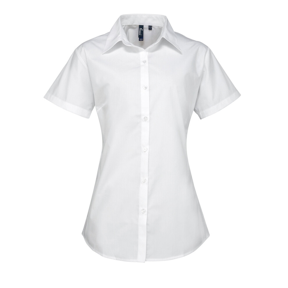(8, White) Premier Womens/Ladies Supreme Heavy Poplin Short Sleeve Work Shirt