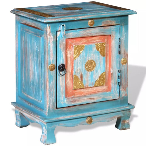 VidaXL vidaXL Nightstand Bedside Table Side Cabinet Home Decor Solid Mango Wood Blue