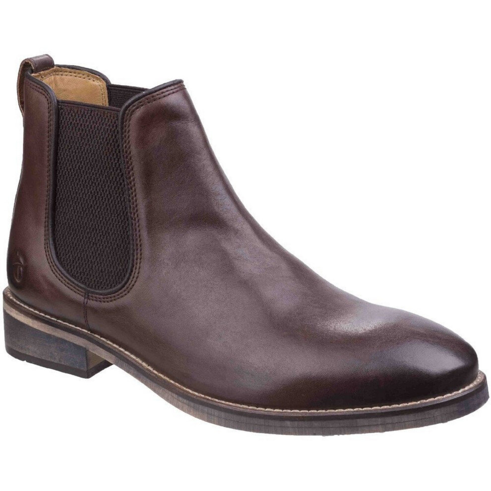 (12 UK, Dark Brown) Cotswold Mens Corsham Town Leather Pull On Casual Chelsea Ankle Boots