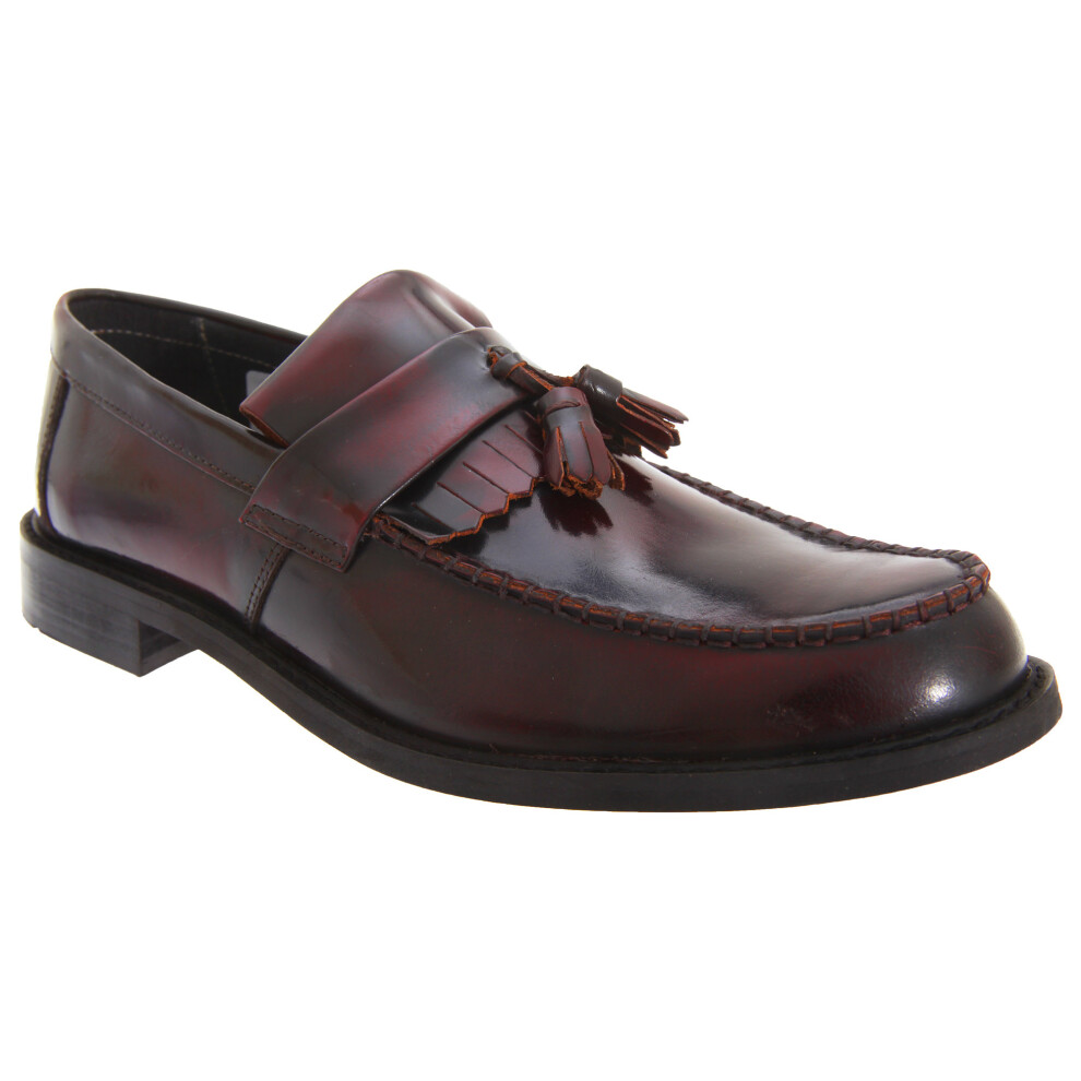 (7 UK, Oxblood) Roamers Mens Toggle Saddle Hi-Shine Leather Loafers