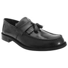 (11 UK, Black) Roamers Mens Toggle Saddle Hi-Shine Leather Loafers