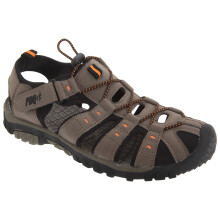 (10 UK, Dark Taupe/Orange) PDQ Mens Toggle & Touch Fastening Synthetic Nubuck Trail Sandals