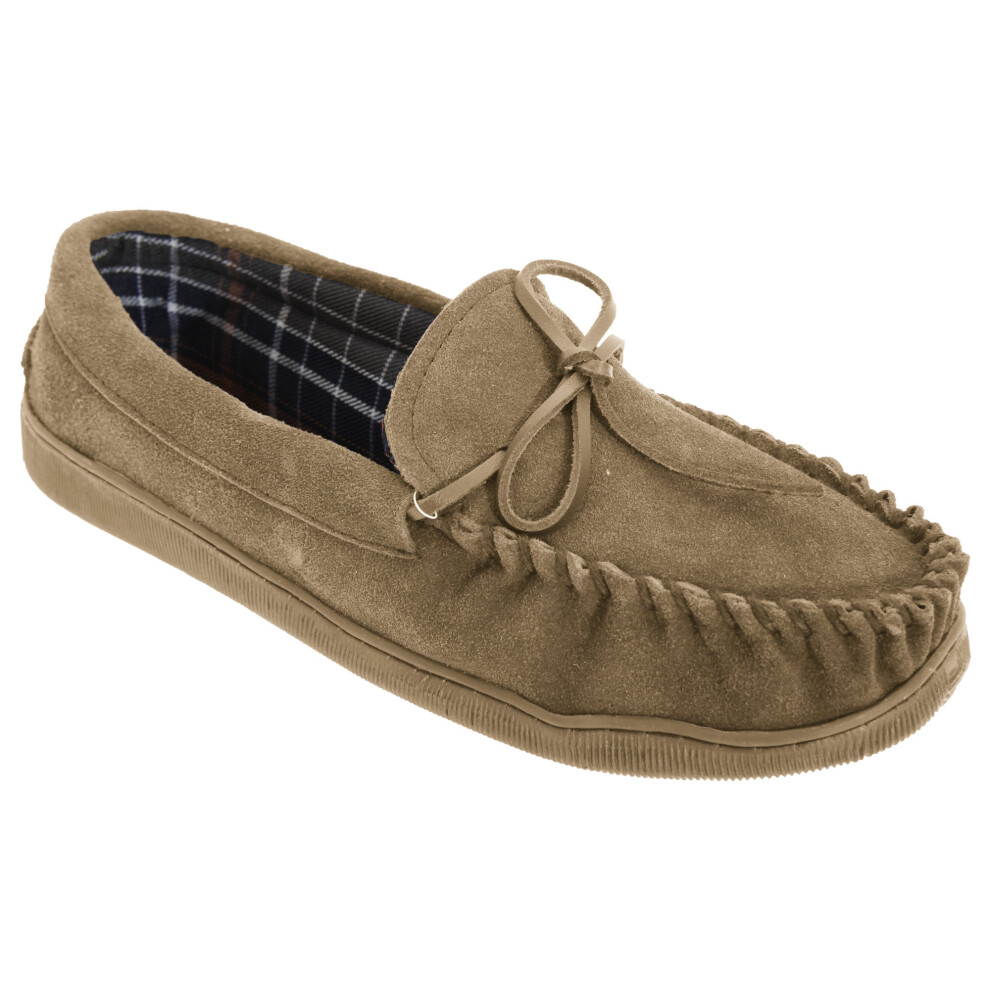 (7 UK, Sand) Sleepers Mens Adie Real Suede Moccasin Slippers-image-OPC-P55HYG7-NEW