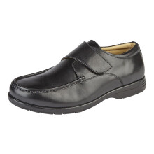 (11 UK, Black) Roamers Mens Leather XXX Extra Wide Touch Fastening Casual Shoe