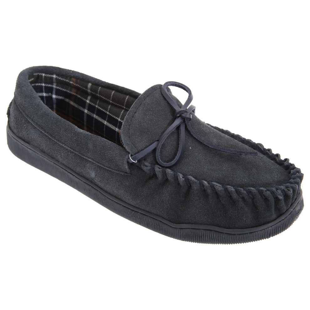 (9 UK, Navy Blue) Sleepers Mens Adie Real Suede Moccasin Slippers