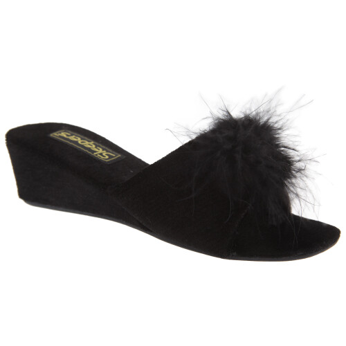 (6 UK, Black) Sleepers Womens/Ladies Anne Jewelled Rosette Boa Mule Slippers