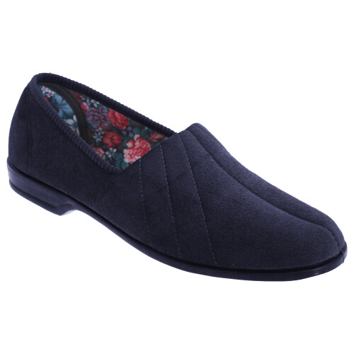 (6 UK, Navy Blue) Sleepers Womens/Ladies Audrey III Roll Top Velour Slippers