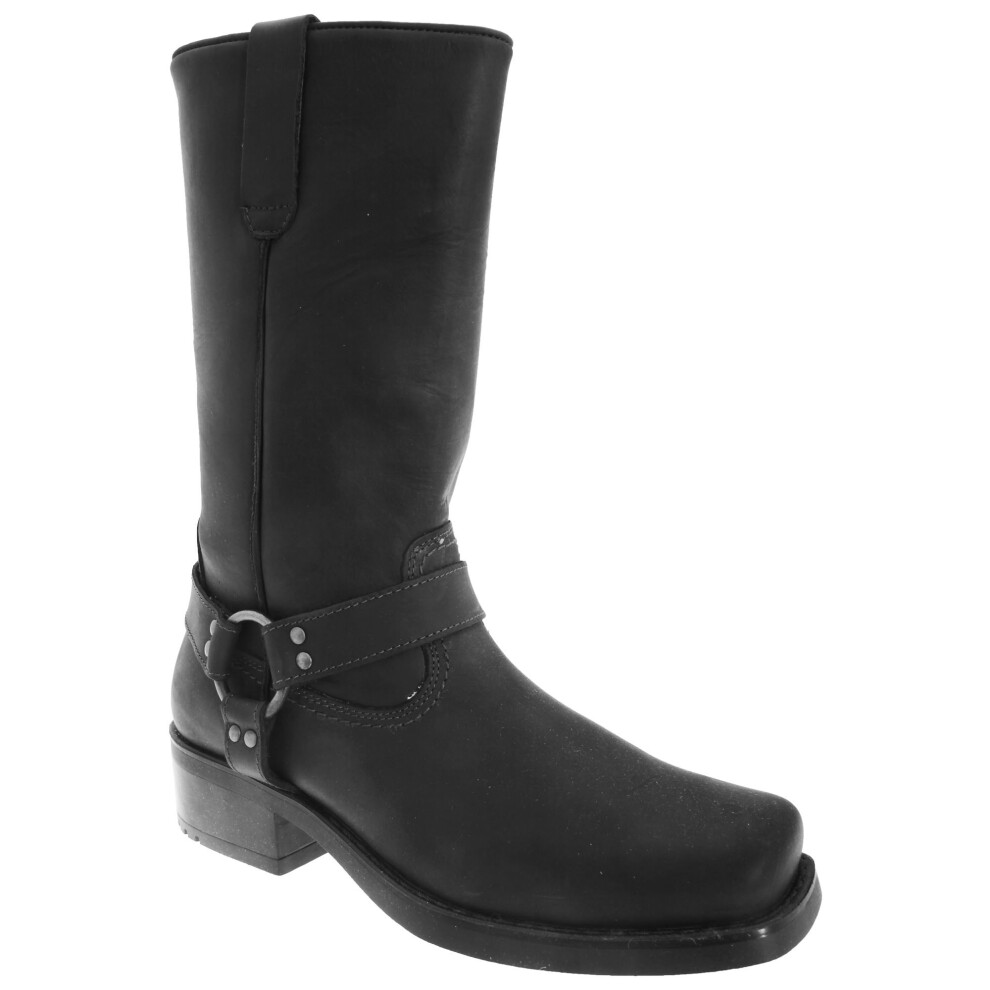 (7 UK, Black) Woodland Mens High Harley Western Harness Leather Boots