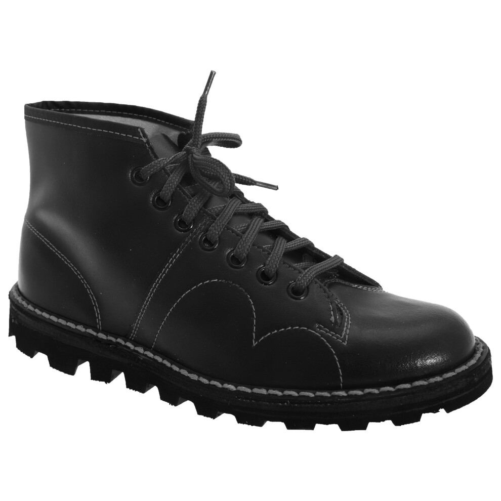 (7 UK, Black) Grafters Mens Original Coated Leather Retro Monkey Boots