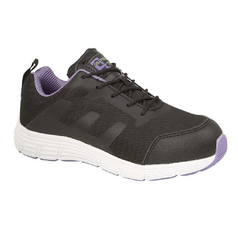 (6 UK, Black/Lilac) Grafters Womens/Ladies Toe Capped Safety Trainers