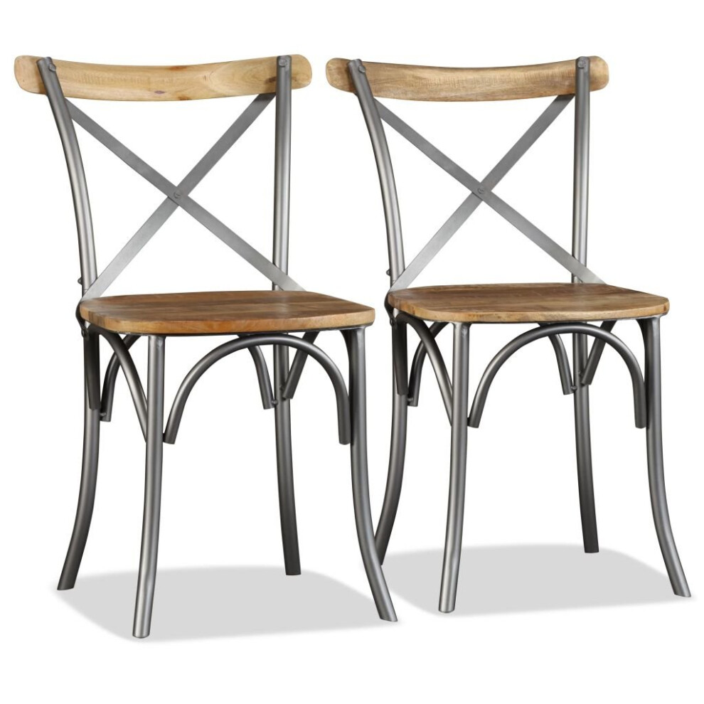 Vidaxl 2X Solid Mango Wood Dining Chairs Steel Cross Back Kitchen Furniture