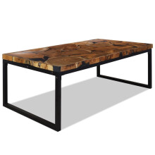 vidaXL Teak Coffee Table Resin 110x60x40cm Black Living Room Furniture Stand