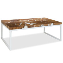 vidaXL Teak Resin Coffee Table 110x60x40cm White Living Room Furniture Stand