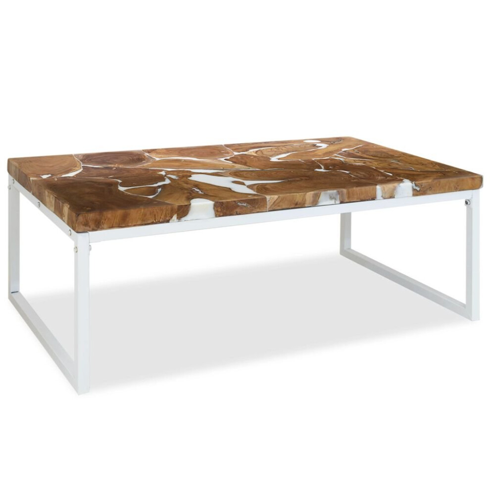 vidaXL Teak Resin Coffee Table 110x60x40cm White Living Room Furniture Stand