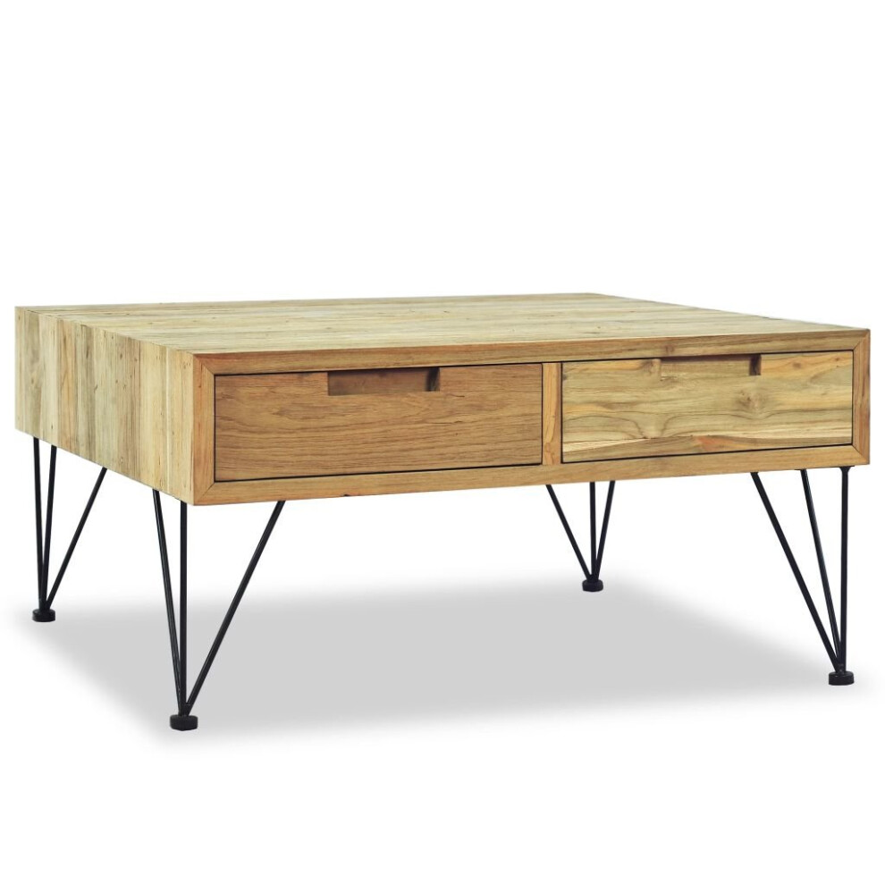 vidaXL Solid Teak Coffee Table 80x80x40cm with 2 Drawers Living Room Furniture