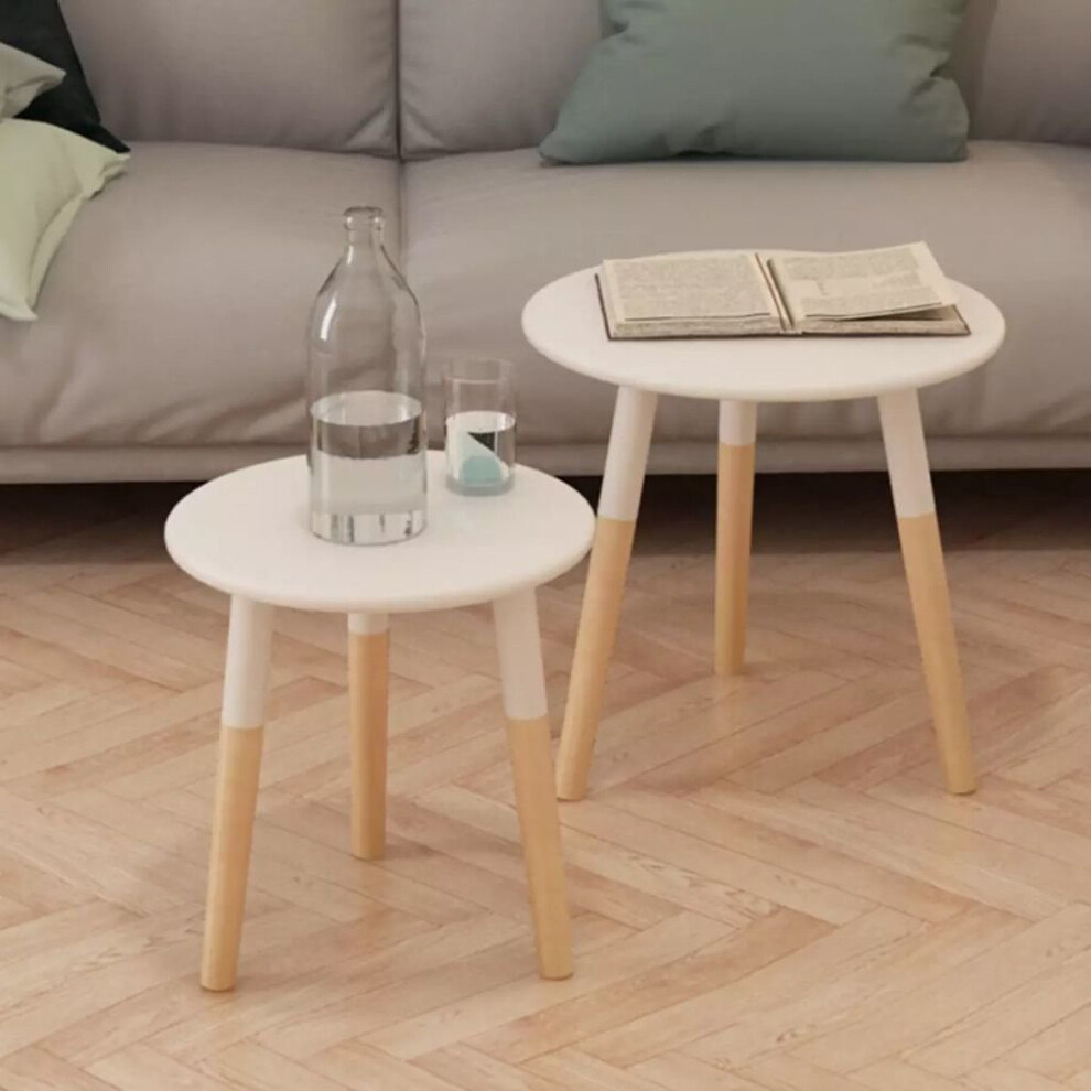 vidaXL Solid Pinewood Side Table Set 2 Piece White Living Room Plant Stand