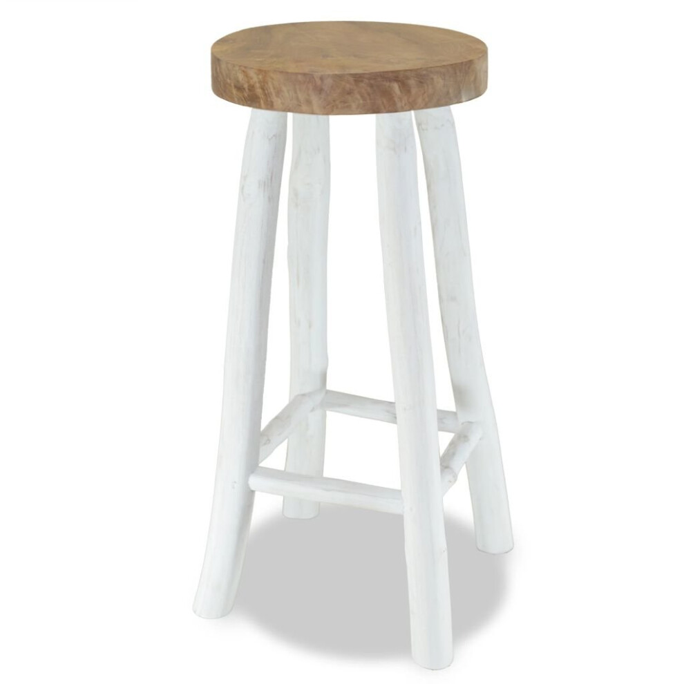 Vidaxl Teak Bar Stool Brown And White Handmade Kitchen Restaurant Counter Seat