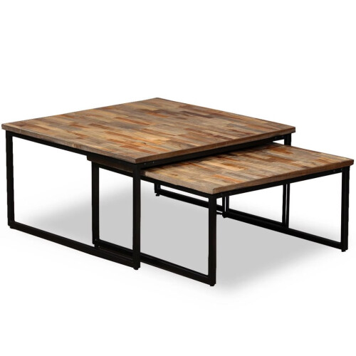 VidaXL vidaXL Solid Reclaimed Teak Nesting Coffee Table Set 2 Piece Furniture Desk