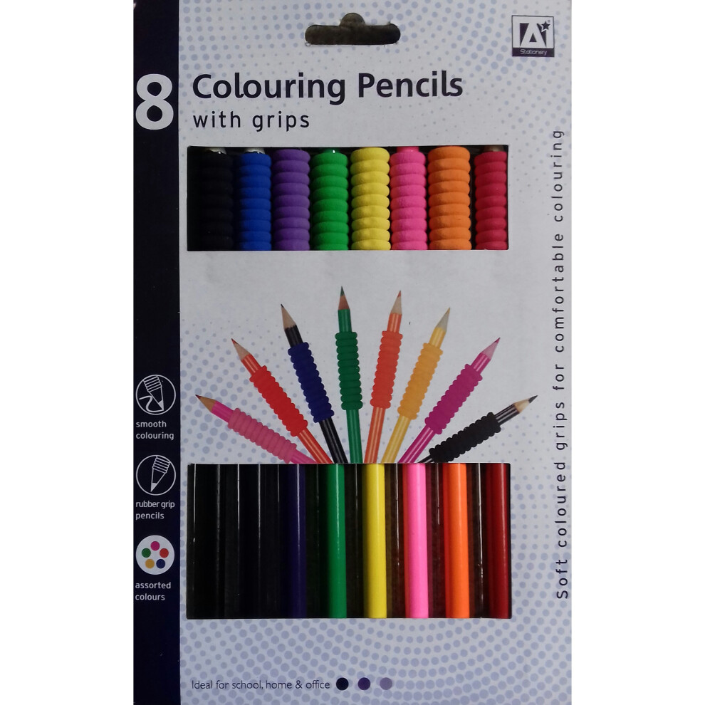 School Kids Drawing Set Of 8 Colouring Pencils with Grippers