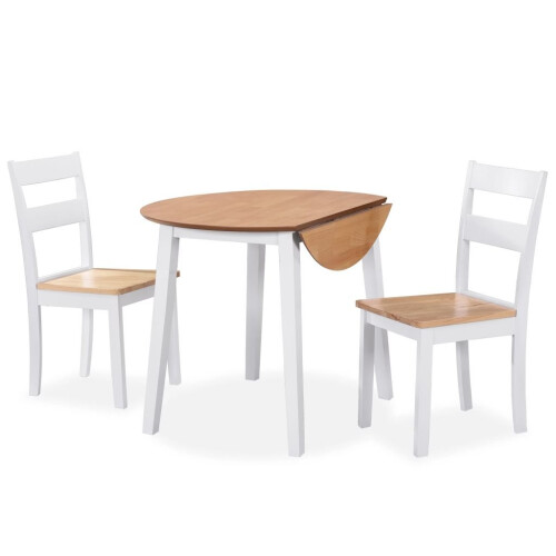 VidaXL vidaXL Dining Set 3 Pieces MDF and Rubberwood White Drop-leaf Table Chairs