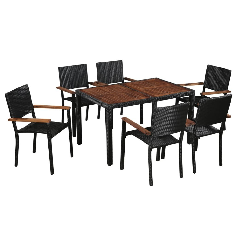 vidaXL Solid Acacia Wood and Poly Rattan Outdoor Dining Set 7 Piece Furniture