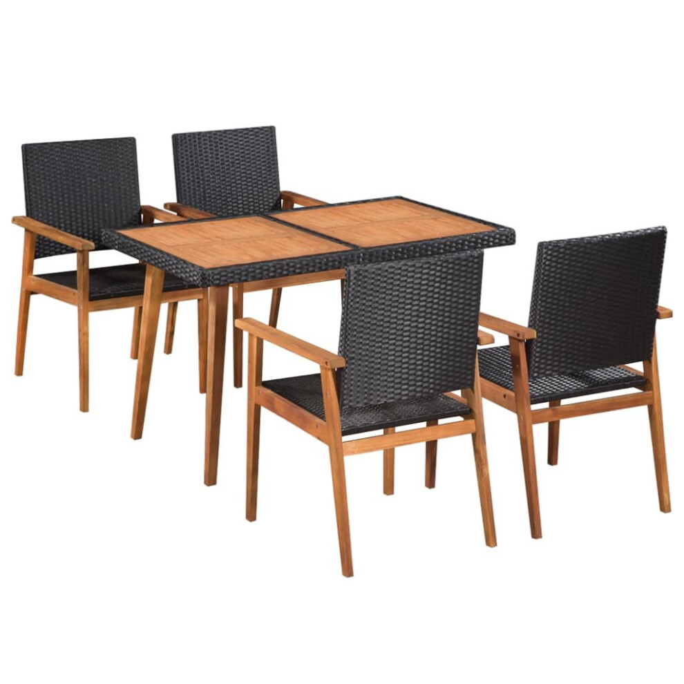 Vidaxl Outdoor Dining Set 5 Piece Poly Rattan Black And Brown Table Chairs