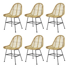 vidaXL 6x Dining Chairs Natural Rattan Indoor Home Kitchen Furniture Seat
