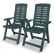 vidaXL 2x Reclining Garden Chairs Plastic Green Outdoor Bistro Foldable Seat