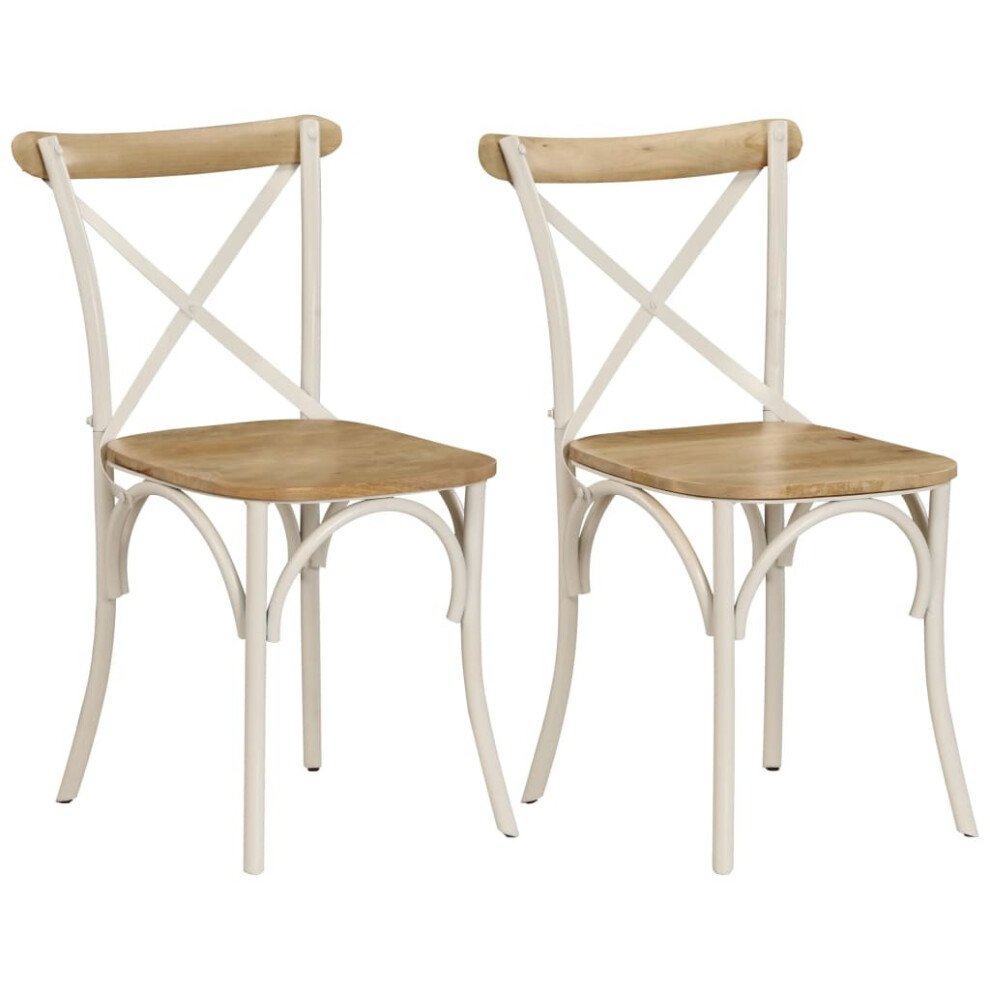 vidaXL 2x Solid Mango Wood Cross Chairs White Kitchen Furniture Dinner Seat