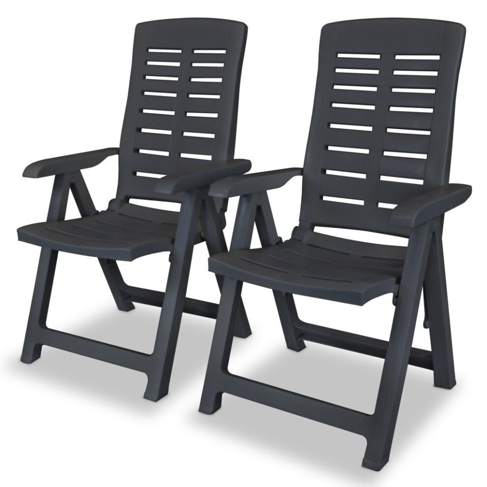 vidaXL 2x Reclining Garden Chairs 60x61x108cm Plastic Anthracite Foldable Seat