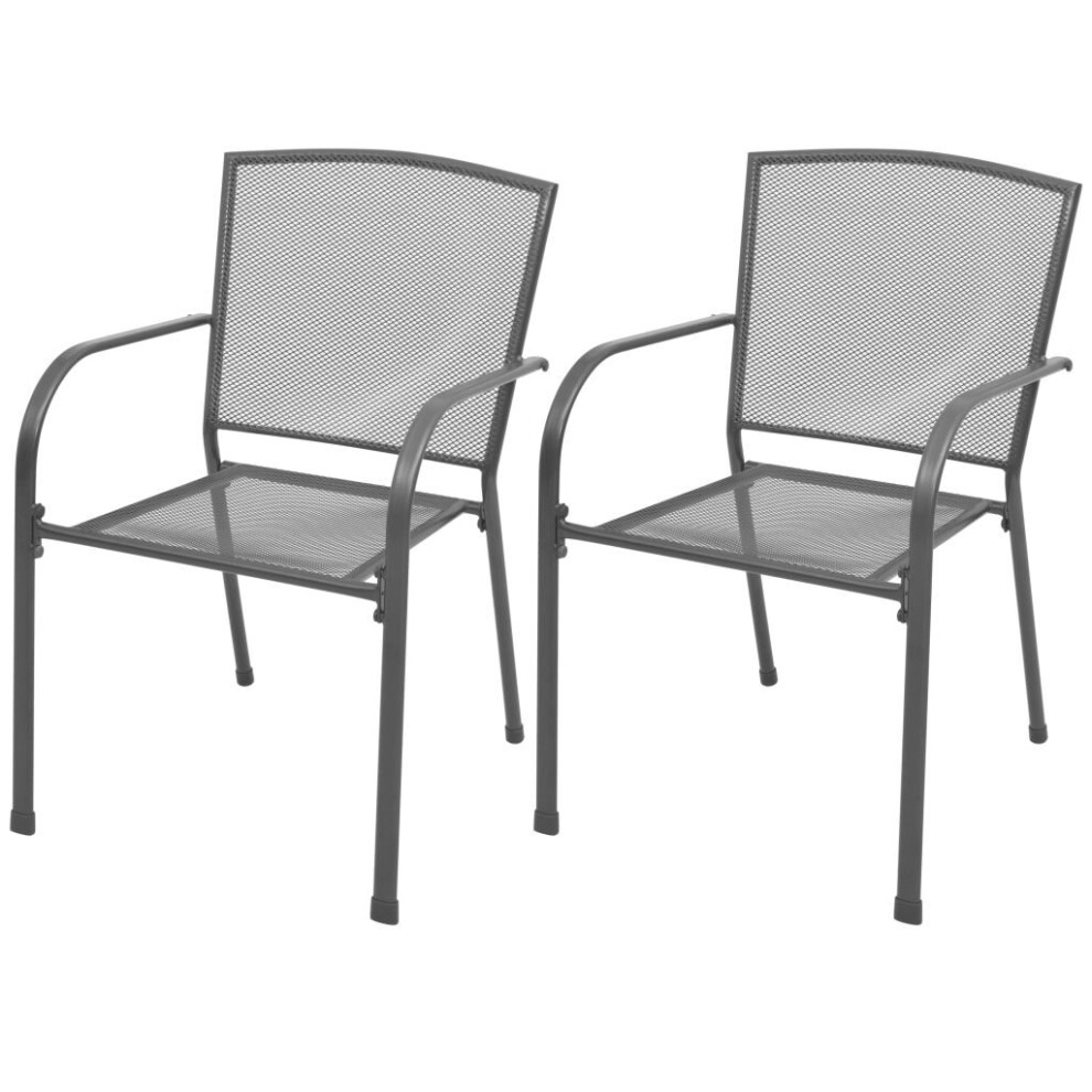 vidaXL 2x Outdoor Stacking Dining Chairs Steel Mesh Garden Furniture Seat