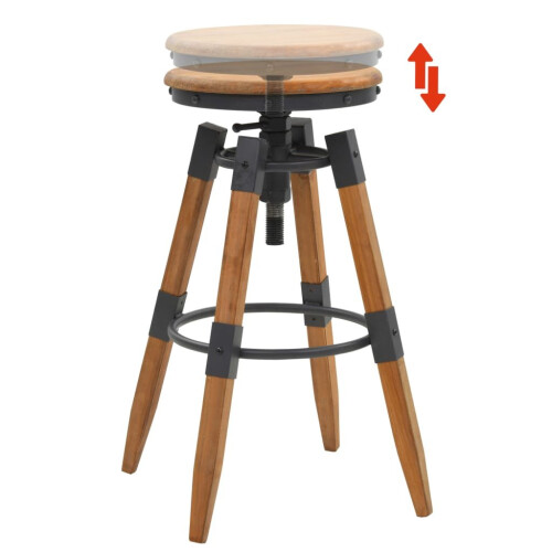 VidaXL vidaXL 2x Solid Fir Wood Adjustable Bar Stools 53.5x53.5x79cm Home Chair Seat 1