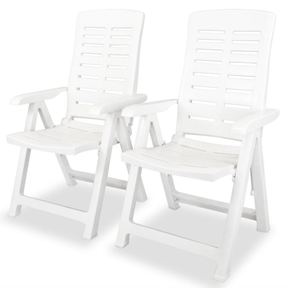 vidaXL 2x Reclining Garden Chairs 60x61x108cm Plastic White Foldable Seat