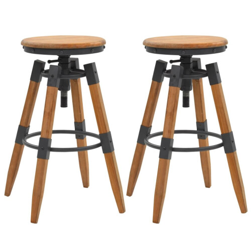 VidaXL vidaXL 2x Solid Fir Wood Adjustable Bar Stools 53.5x53.5x79cm Home Chair Seat