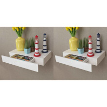 vidaXL 2x Floating Wall Shelves with Drawers White 48cm Hanging Display Unit