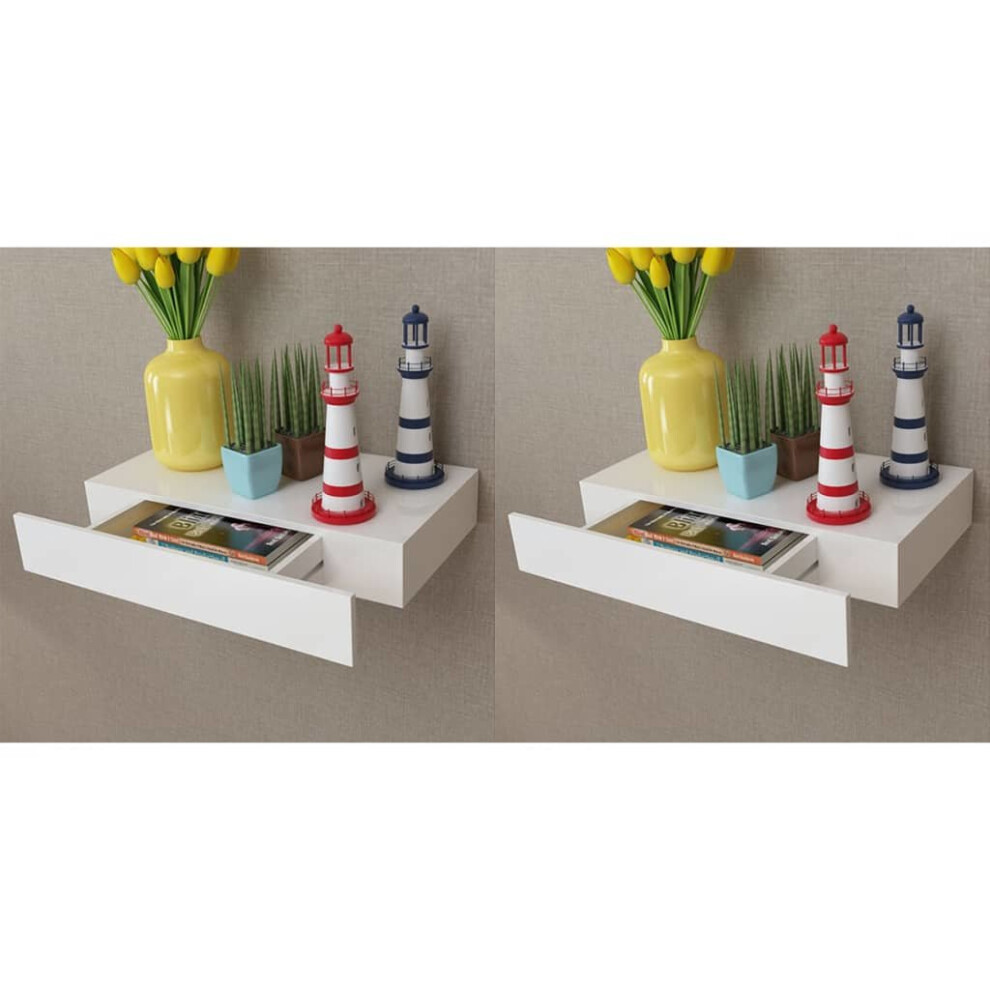 Floating Wall Shelves with Drawers 2 pcs White 48 cm