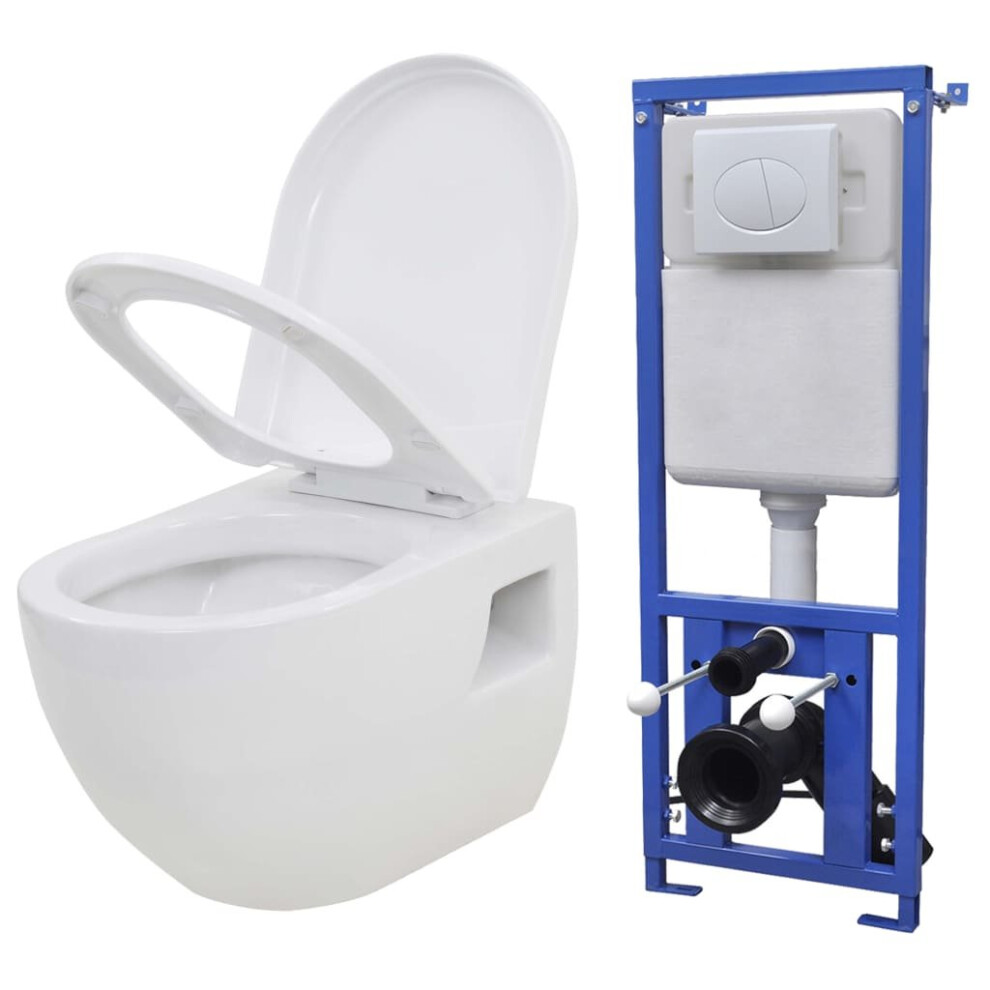 vidaXL Wall-Hung Toilet with Concealed Cistern Ceramic White Bathroom Fixture