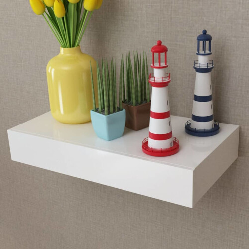 VidaXL vidaXL 2x Floating Wall Shelves with Drawers White 48cm Hanging Display Unit 2